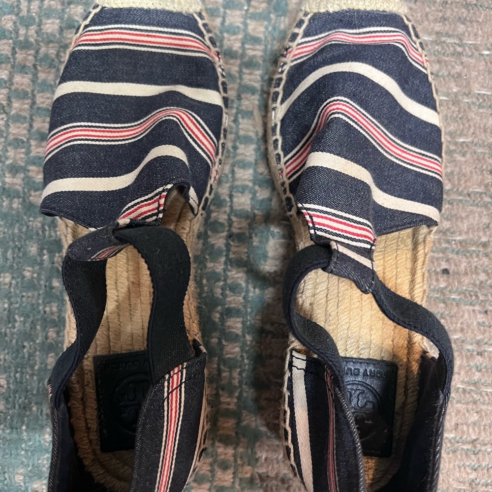 Tory Burch Catalina Espadrille-Striped Canvas/Elastic Navy